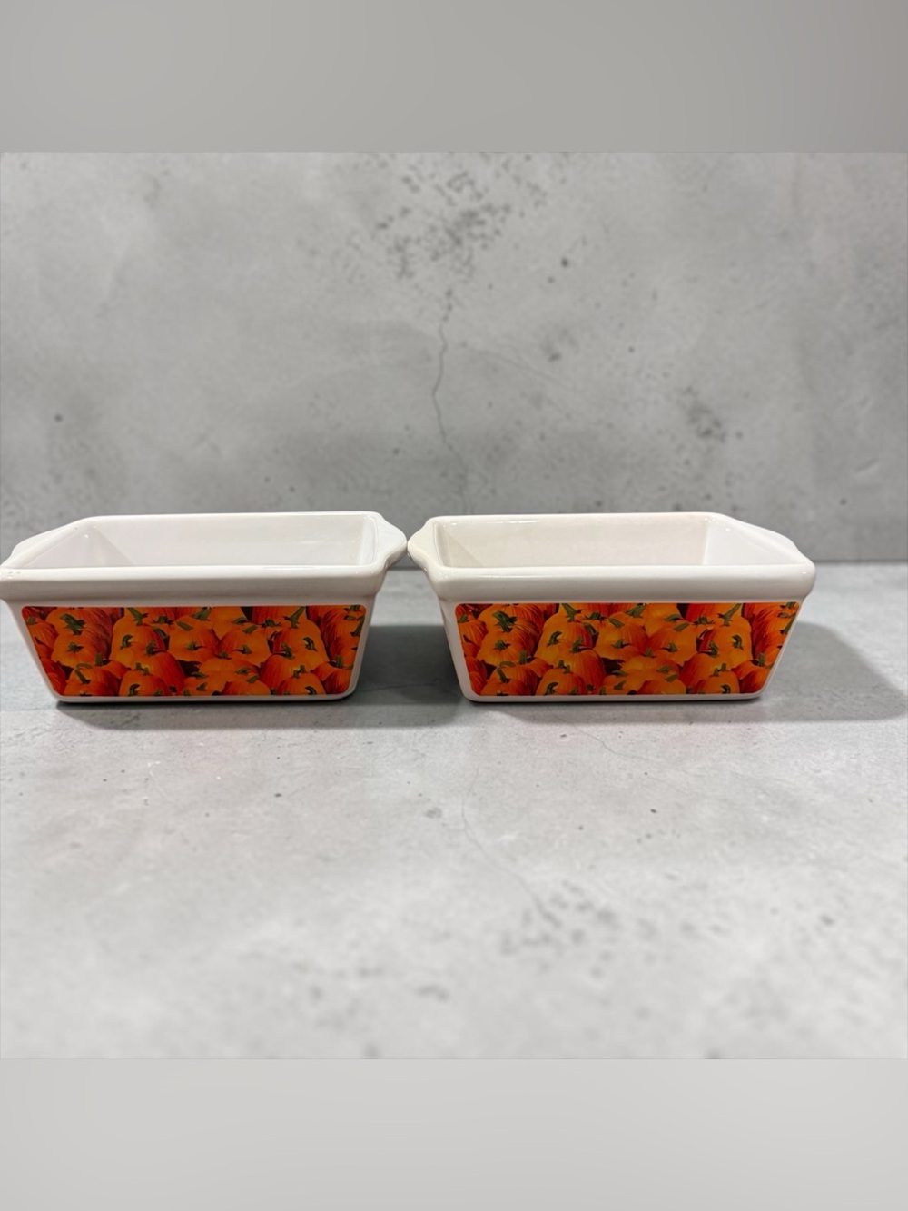 White Ceramic Ramekin Set with Orange Floral Border - Set of 2